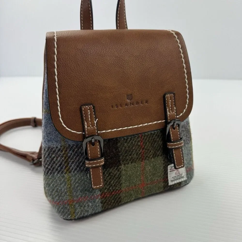 Islander Jura Mini Backpack Harris Tweed Tartan Vegan Leather Scotland NWOT